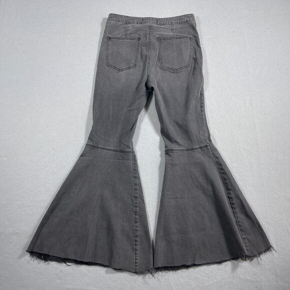Free People Jeans Women 28 Gray Denim Flare Raw Hem High Waist Wide Bell Bottoms - Picture 10 of 11